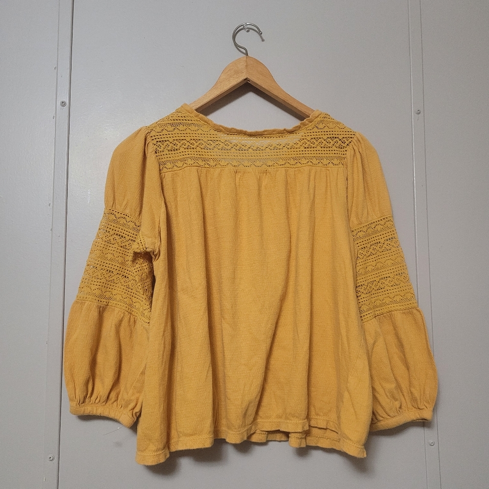 Old Navy mustard boho peasant blouse top lace modest cotton girls - XL (14)